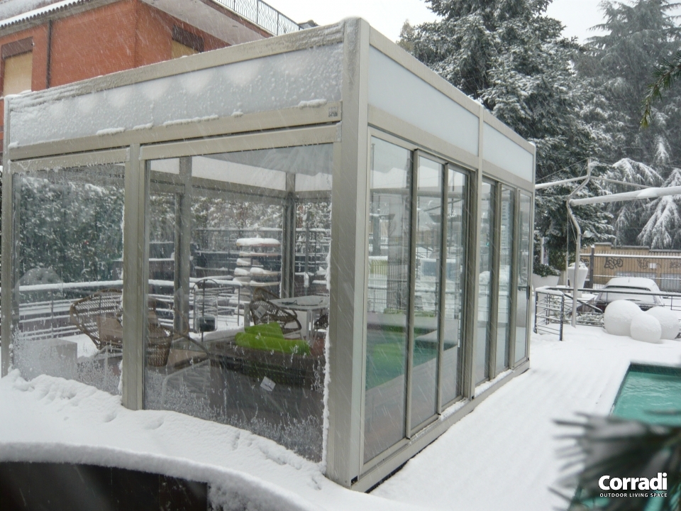 Pergotenda durante i mesi invernali con pioggia o neve