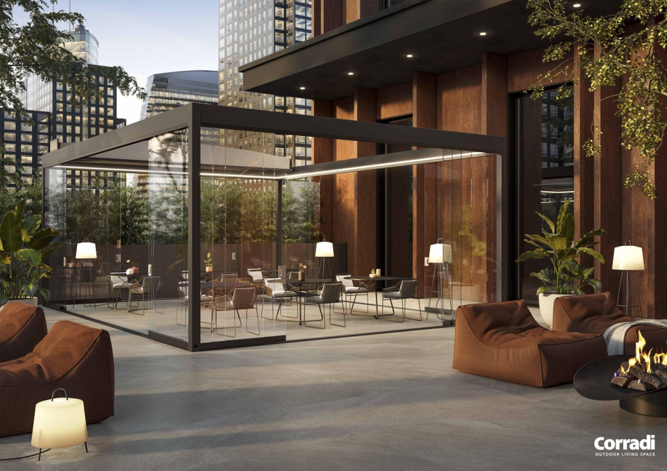 pergola con copertura a impacchettamento verso l'alto