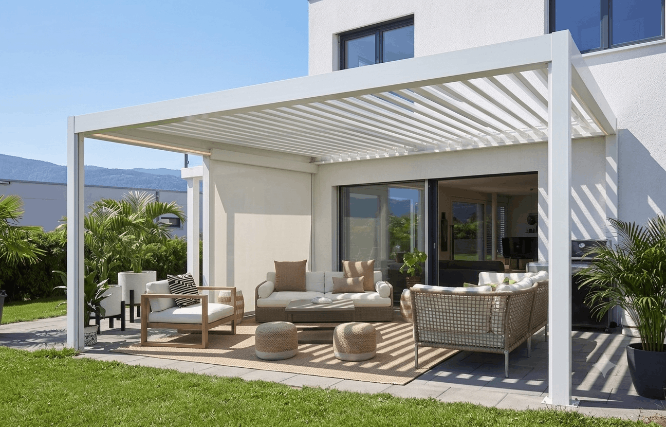 pergola bioclimatica addossata di design